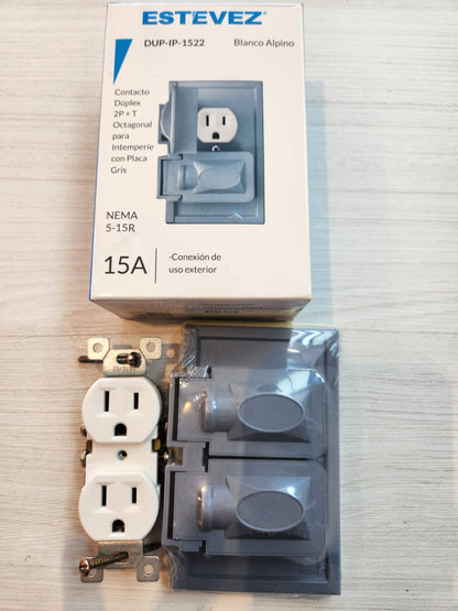 Contacto dúplex para intemperie con placa